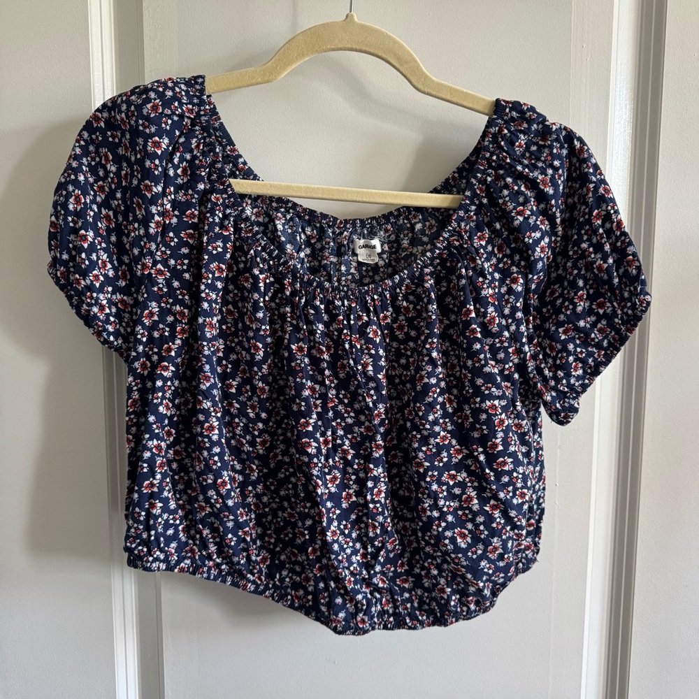 Garage | Navy Blue Floral Crop Blouse